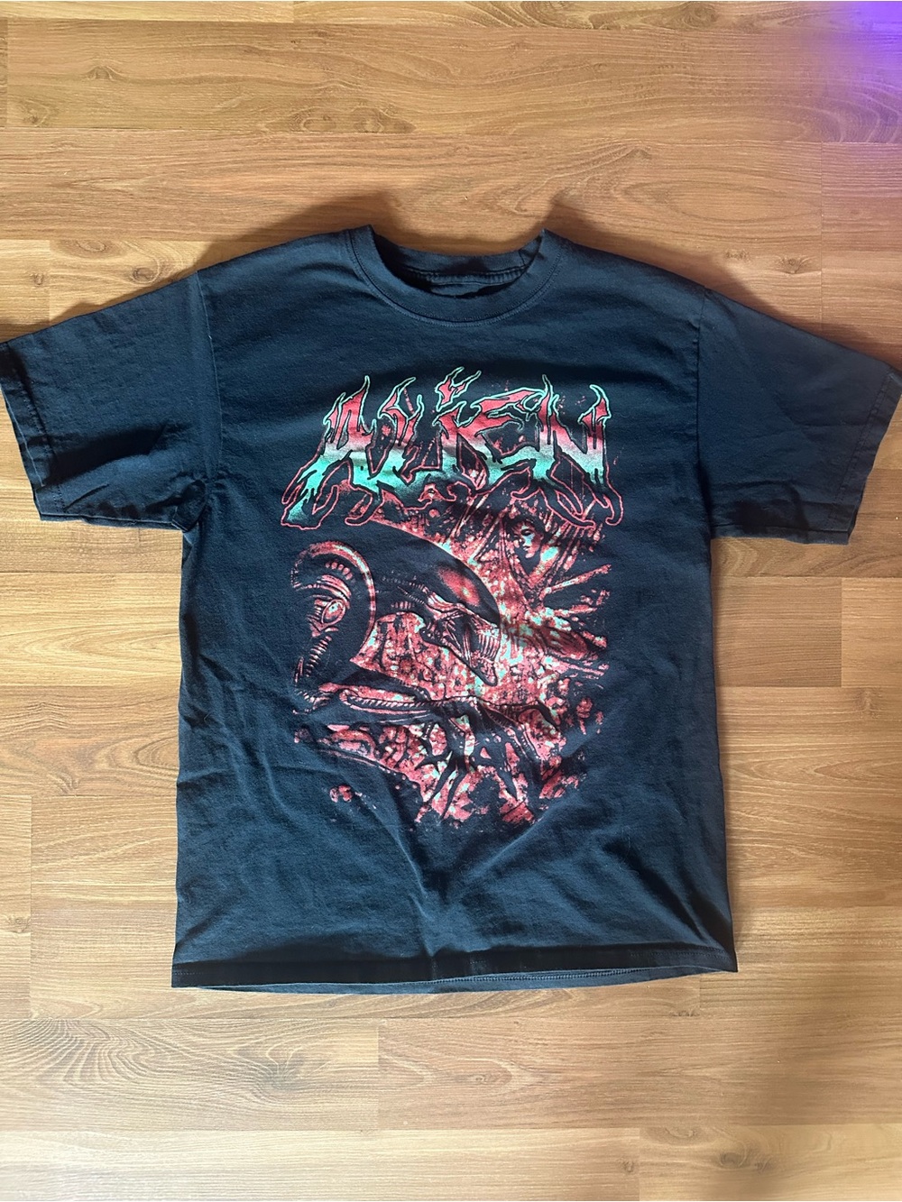 Black Alien Graphic Short Sleeve Tee with Red Accent Unisex